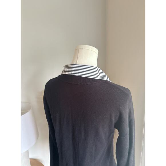 J. Society Womens XS Black V-Neck Cotton Sweater Stripe Collar Fray Hem Layered - Picture 7 of 9